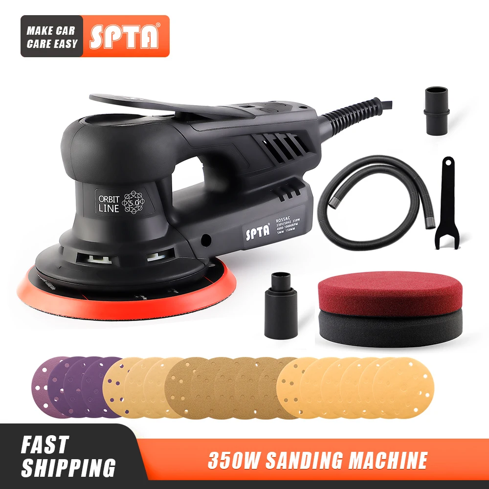 

SPTA 350W Electric Car Random Orbital Sander Machine Multi-Function Woodworking Corners Polisher Variable Speed Corded Sanders