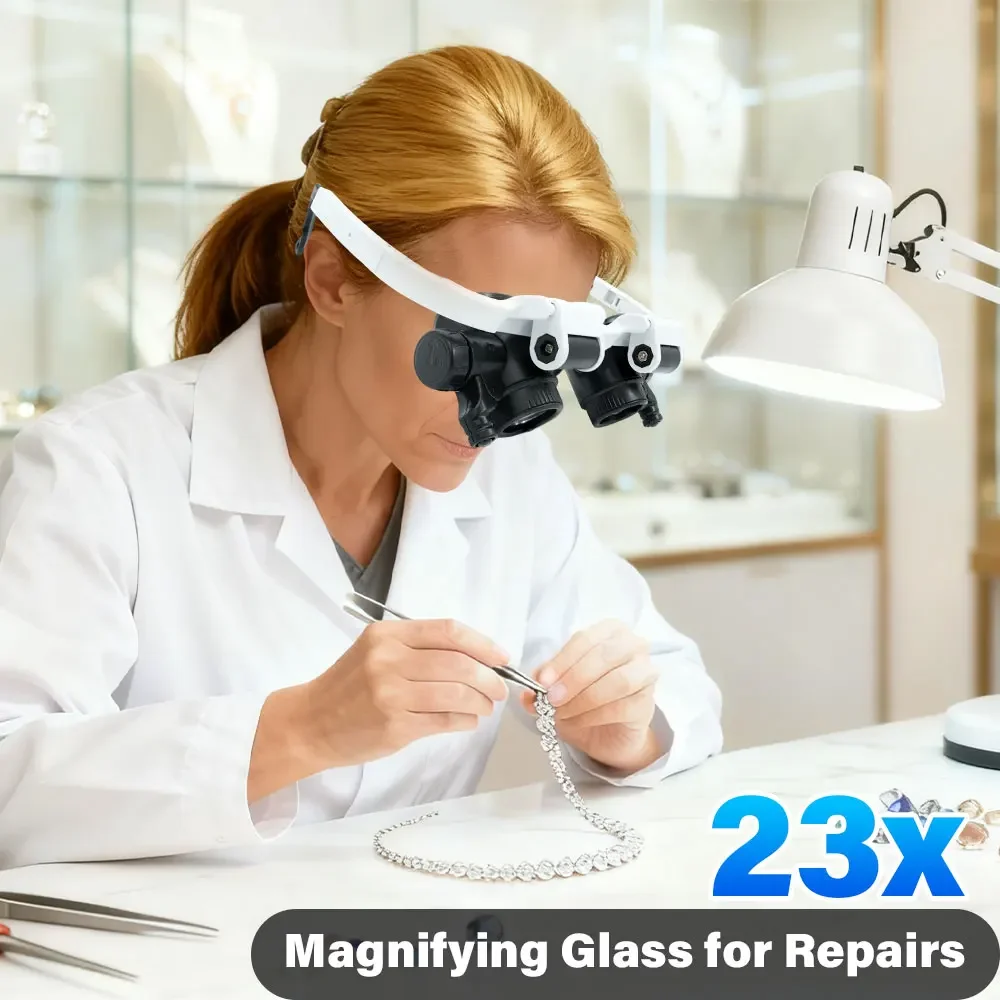 Magnifier Glasses 8X 15X 23X 2LED Professional For Reading Jewelers Repair