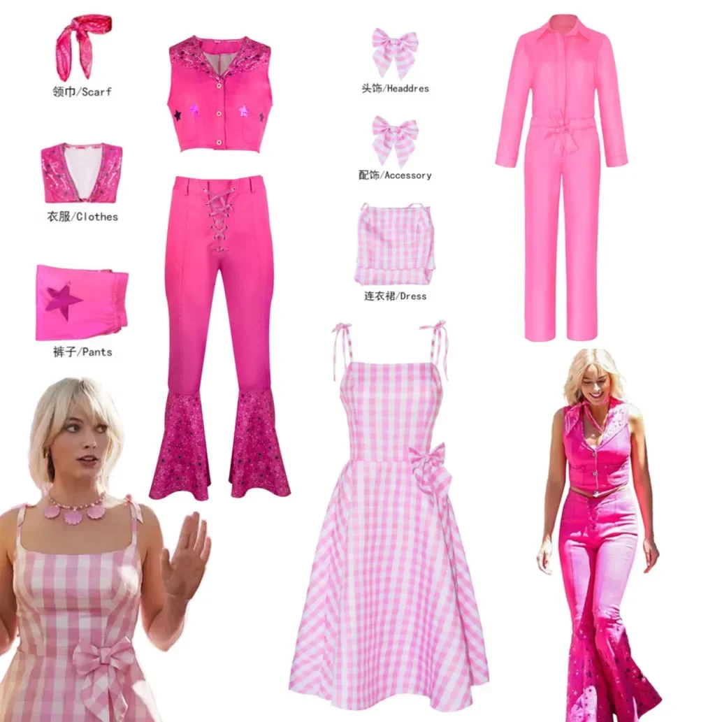 

Barbie Cosplay Costume Margot Robbie Pink Clothes Dress Swimsuit Ken Ryan Gosling Suit Beachwear For Women Men Halloween Uniform