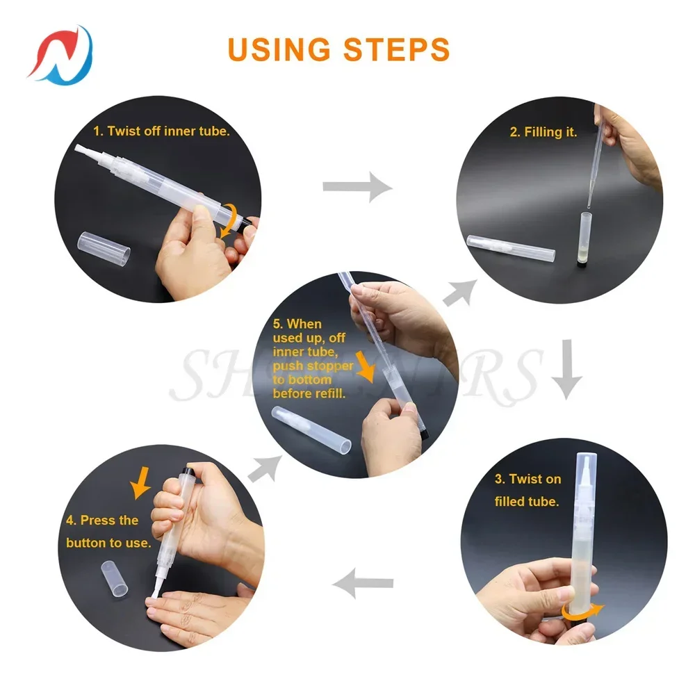 3pcs 6ml 빈 프레스 펜 큐티클 오일 펜 단일 핸드 프레스 투명 화장품 용기 펜 애플리케이터 브러시 팁