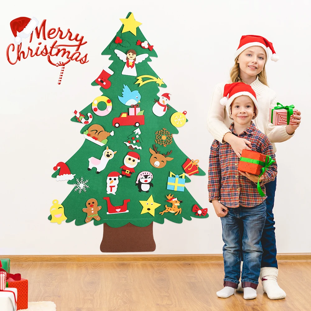 Christmas Tree and House Ornaments DIY Felt Montessori Busy Board Xmas Door Wall Decorations Wall Hanging Gifts for Kids