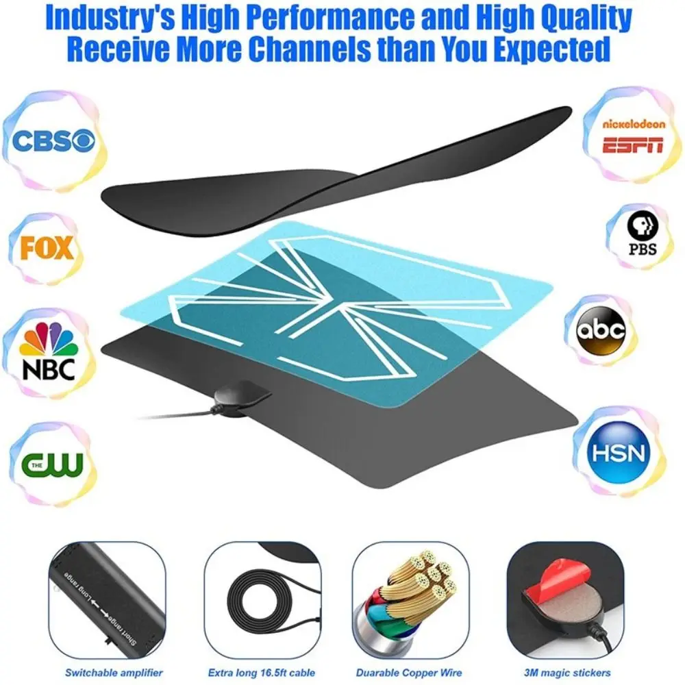 Indoor HDTV Antenna 1080P Digital Signal Enhancer Free HD Channels Home Satellite TV Receiver DVBT ATSC Amplifier - 2