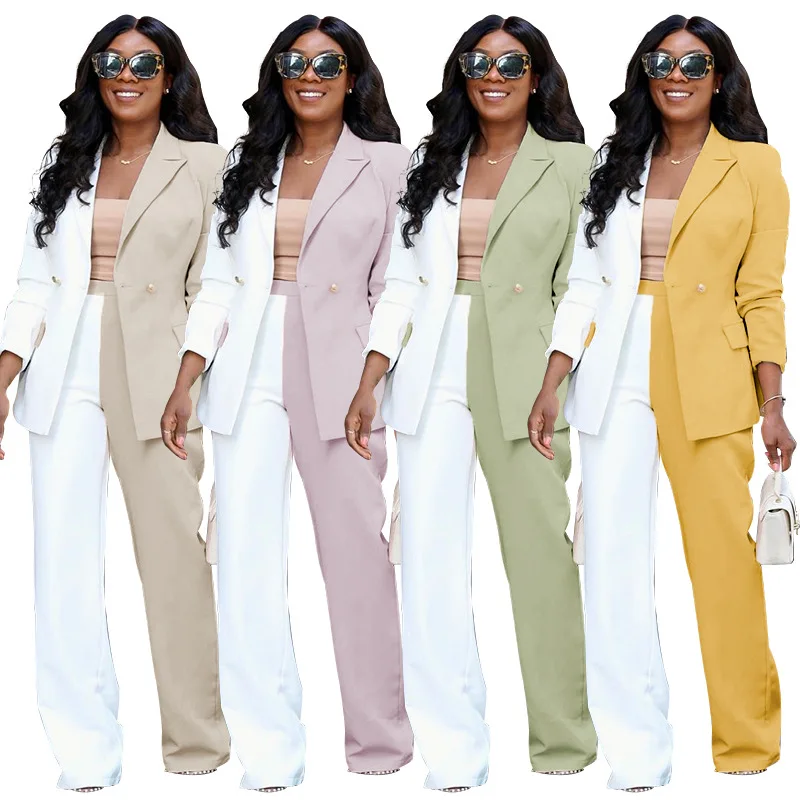 Plus Size Women Suits Set Formal Casual Blazer+Pants Splicing Colors 2 Pcs  Jacket Straight Trousers Prom Dress In Stock - AliExpress