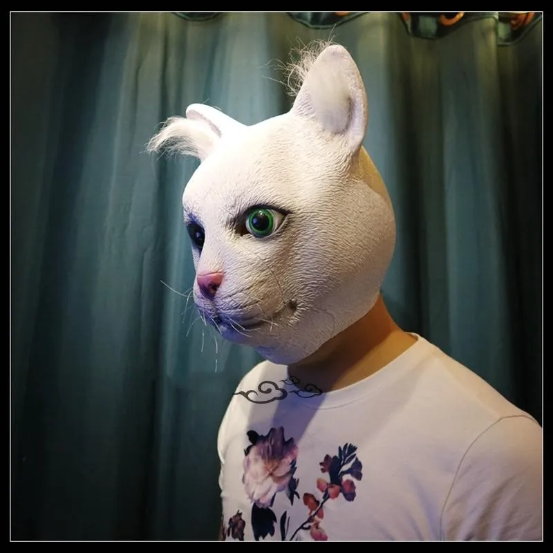 Cosplay Latex Cute White Cat Mask Halloween Horror Black Cat Mask Ball  Animal Head Headgear Novelty Rave Party Carnaval Mask