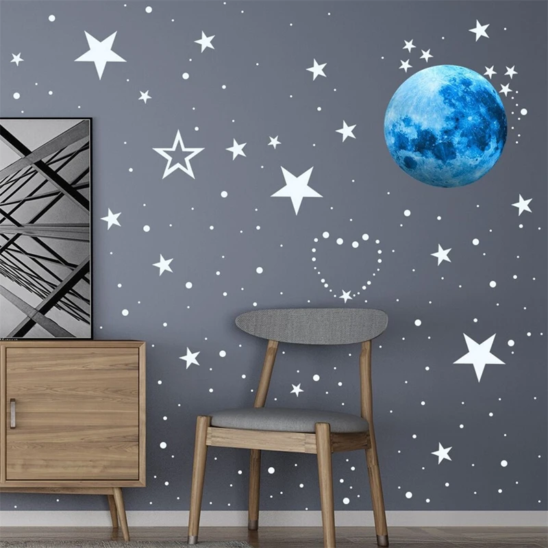 435pcs/set Luminous Moon Stars Dots Wall Sticker Kids Room Bedroom Living Room Home Decoration Decals Glow In The Dark Stickers