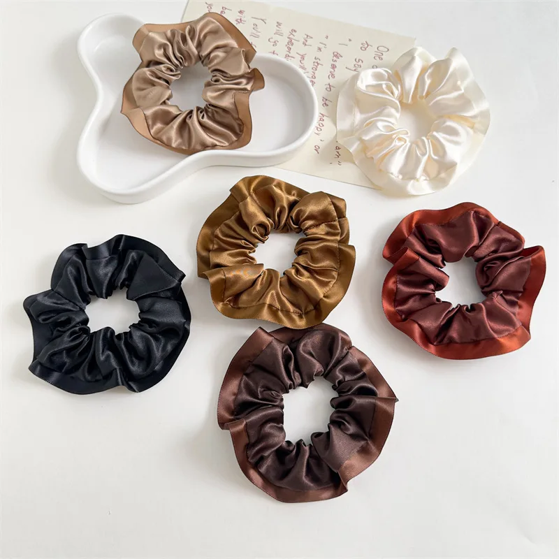 Woman Elegant Fungus Edge Design Silk Elastics Hair Band Solid Color Versatile Scrunchies Girls Ponytail Hold Hair Accessories custom oem design cases storage packaging luxury boxes magnetic folding men paper gift box for watch band strap wallet bow tie b