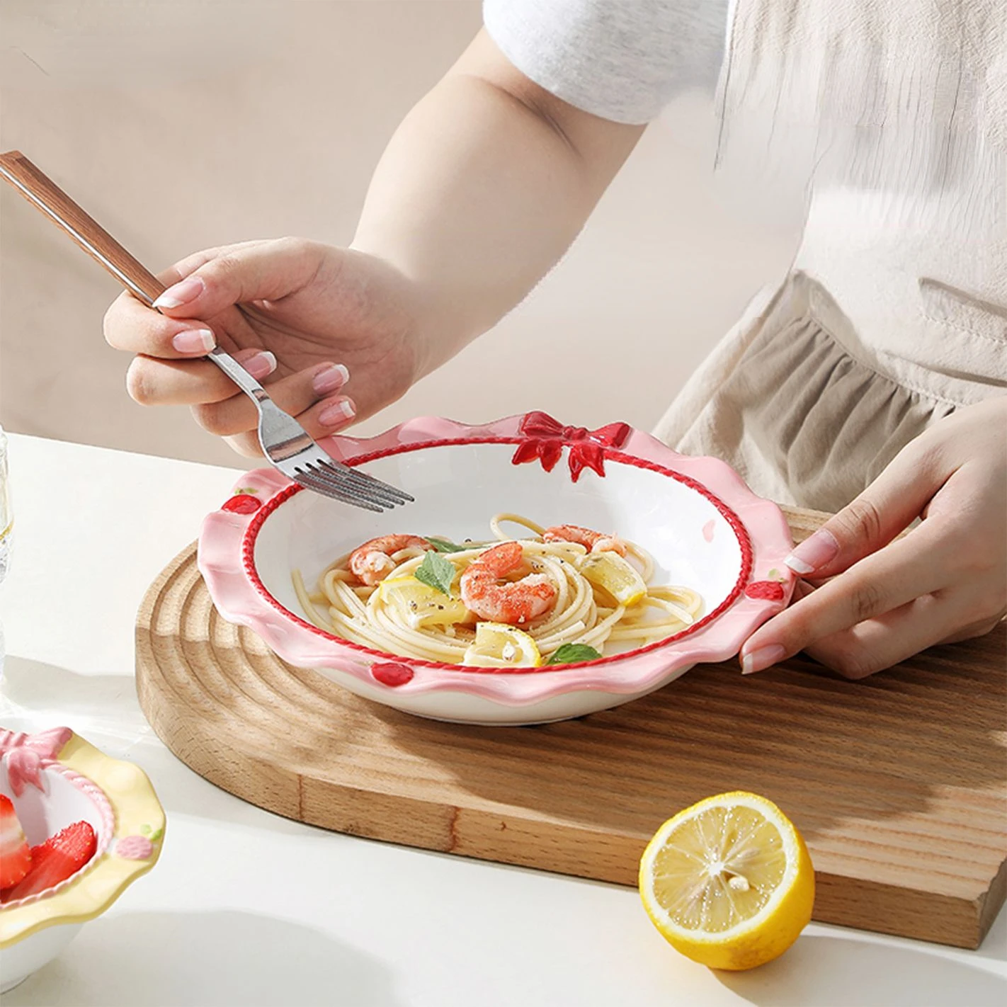 Bow Shaped Ceramic Bowl Plate Set High Beauty Instagram Design Sensory Plate Vegetable Household Japanese Tableware Set