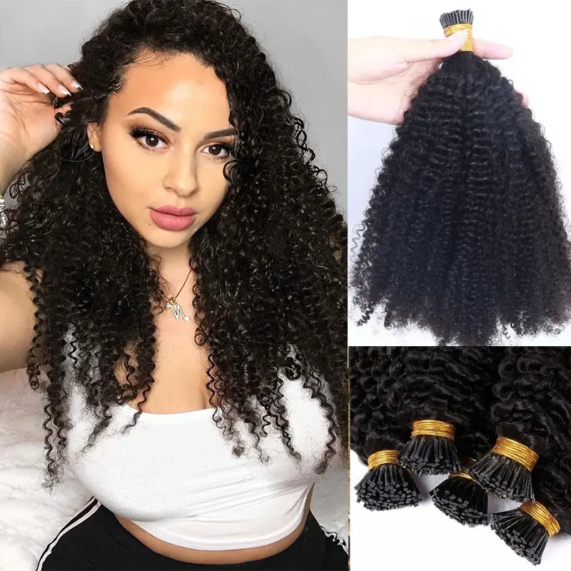

Afro Kinky Curly Human Hair I Tip Bulk For Braiding Mongolian Curly Human Hair Bundles Extensions 100g No Weft For Black Women