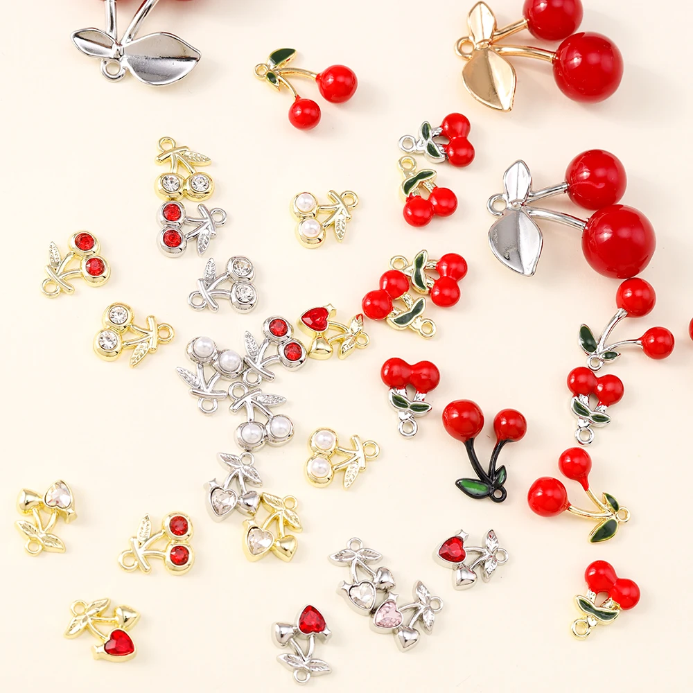 Exquisite Red Cherry Charms for DIY Jewelry Creations - Set of 5