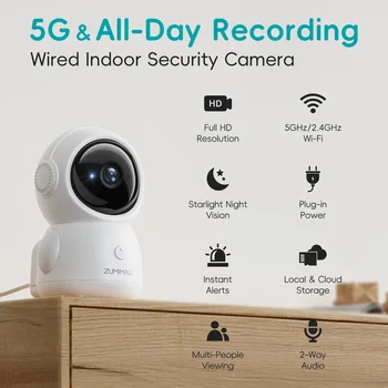 ZUMIMALL Wired security Camera, 5G/2.4G WiFi Baby/Pet Monitor with Camera and Audio,One-Click Call, Auto Tracking, Cry/PIR/AI 2