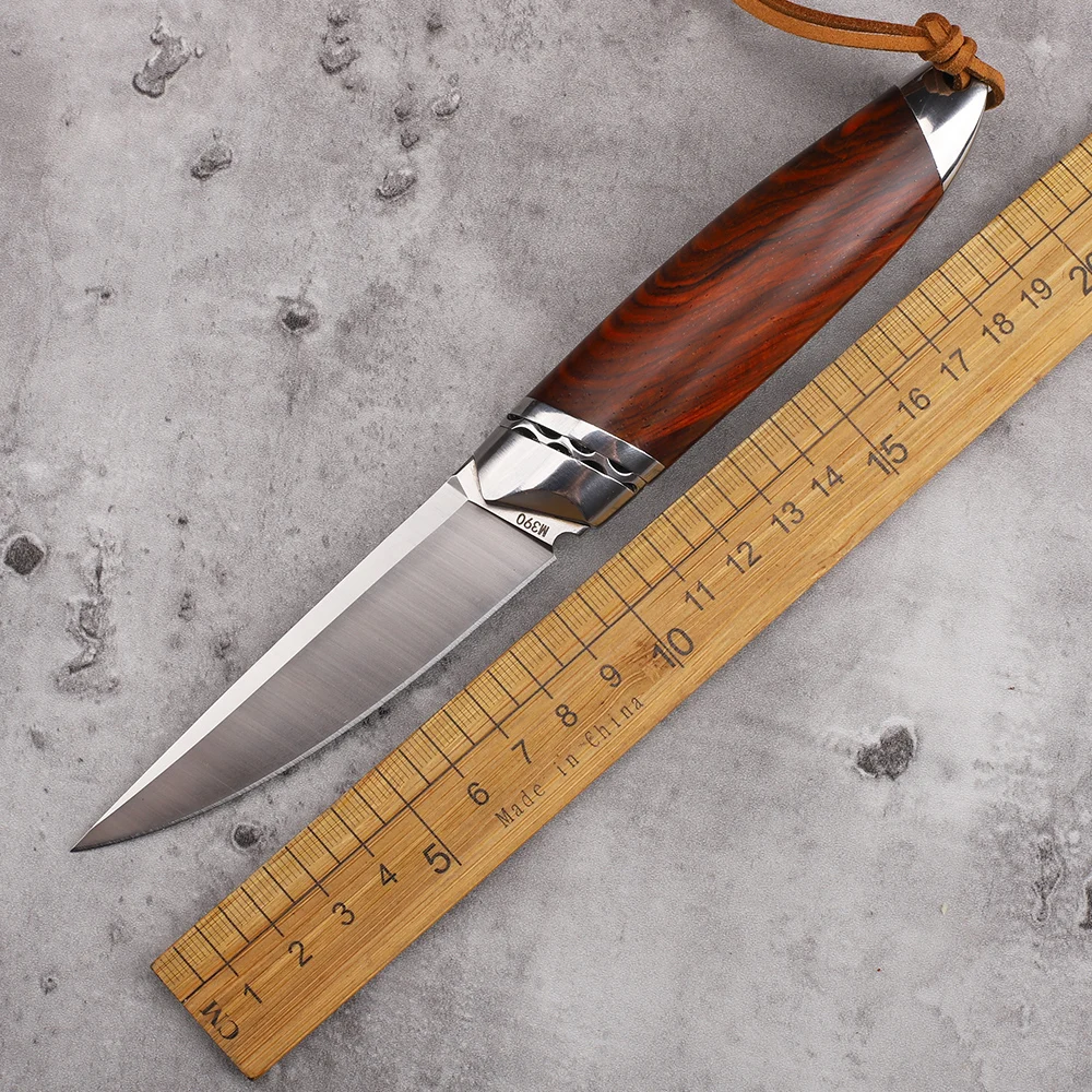 

M390 Steel Sheet Wooden Handle Fixed Camping Rock Climbing Fishing Hiking Pocket Kitchen Fruit EDC Tool Knife