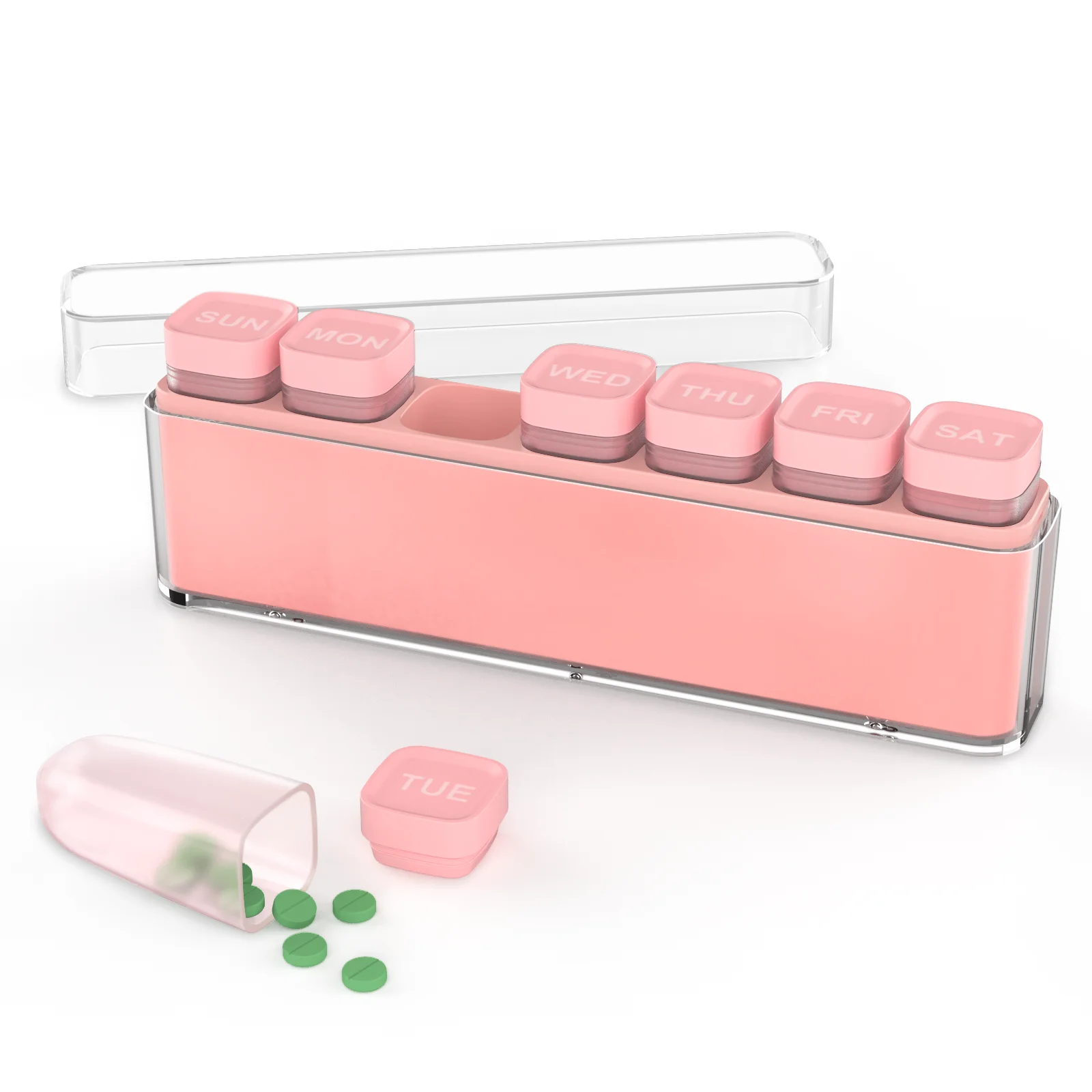 Compact Pill Organizer Travel Case | Detachable Daily Dispenser with Color-Coded Compartments
