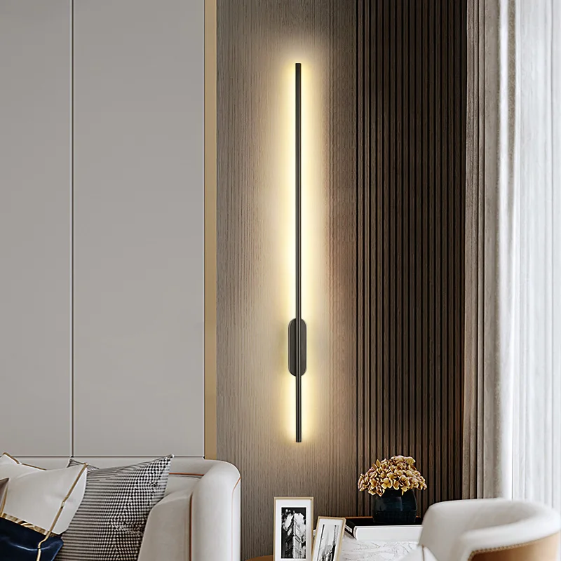 Minimalist ยาว LED สีดําโคมไฟติดผนังในร่ม Decoracion ห้องนอนโคมไฟข้างเตียงบันไดทางเดิน Modern Home ภายใน Sconce 1