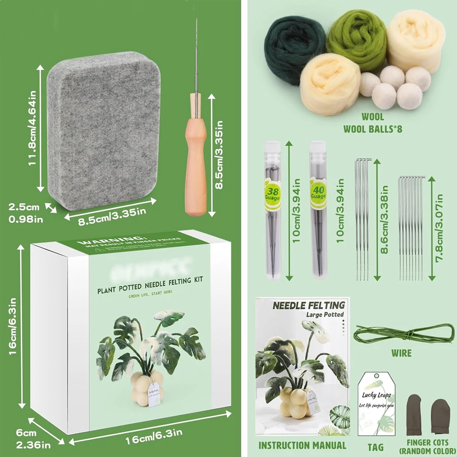 LMDZ Plant Felt Kits Wool Felting Kit Felting Needles Pad Wool Roving Instructions