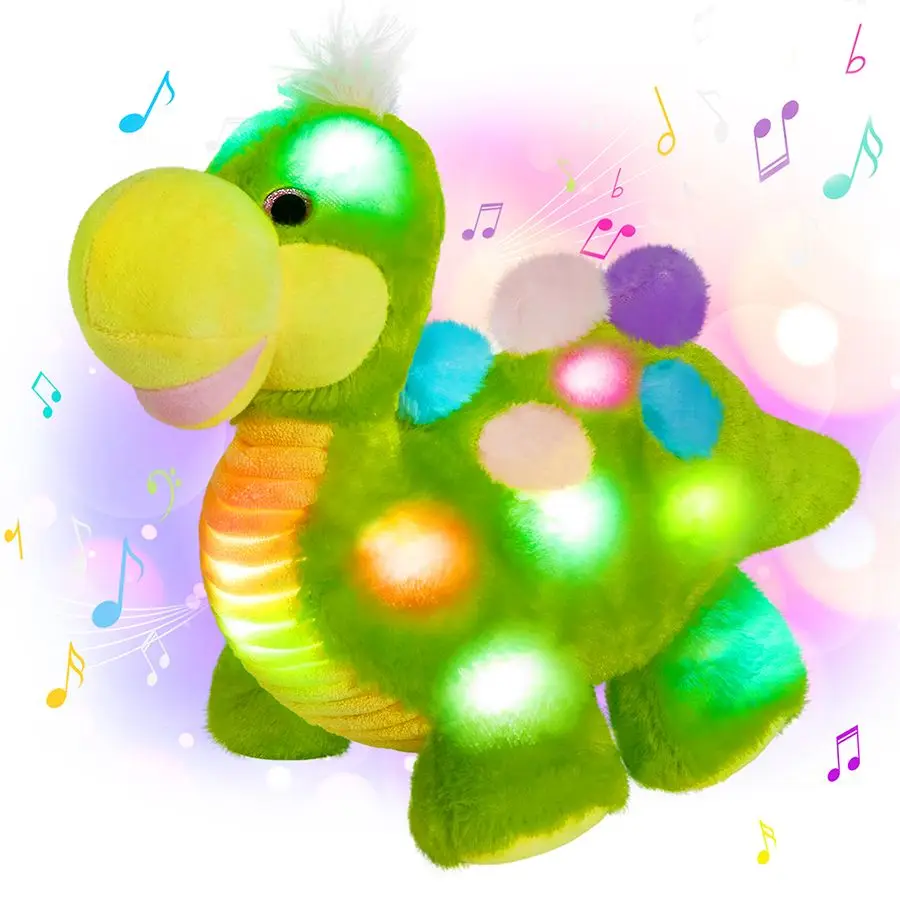 

43cm Led Doll Animals Plush Dinosaur Green Cute Cartoon Toys Musical Light Soft Pillows Stuffed Toy for Girl Kids Greeting Cards