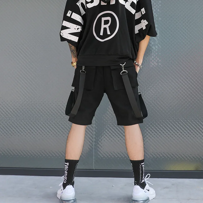 Prowow  Summer Style Hip Hop Men's Pants Black Ribbons Streetwear Pockets Shorts Knee Length SweatPants Fashion Men's Pants