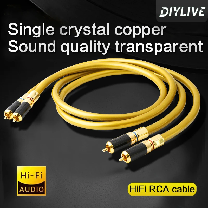 DIYLIVE-Cable de Audio RCA de alta pureza, Cable macho 2RCA con enchufe chapado en oro de cobre puro para amplificador, cable a granel, OFC Core, 1 par