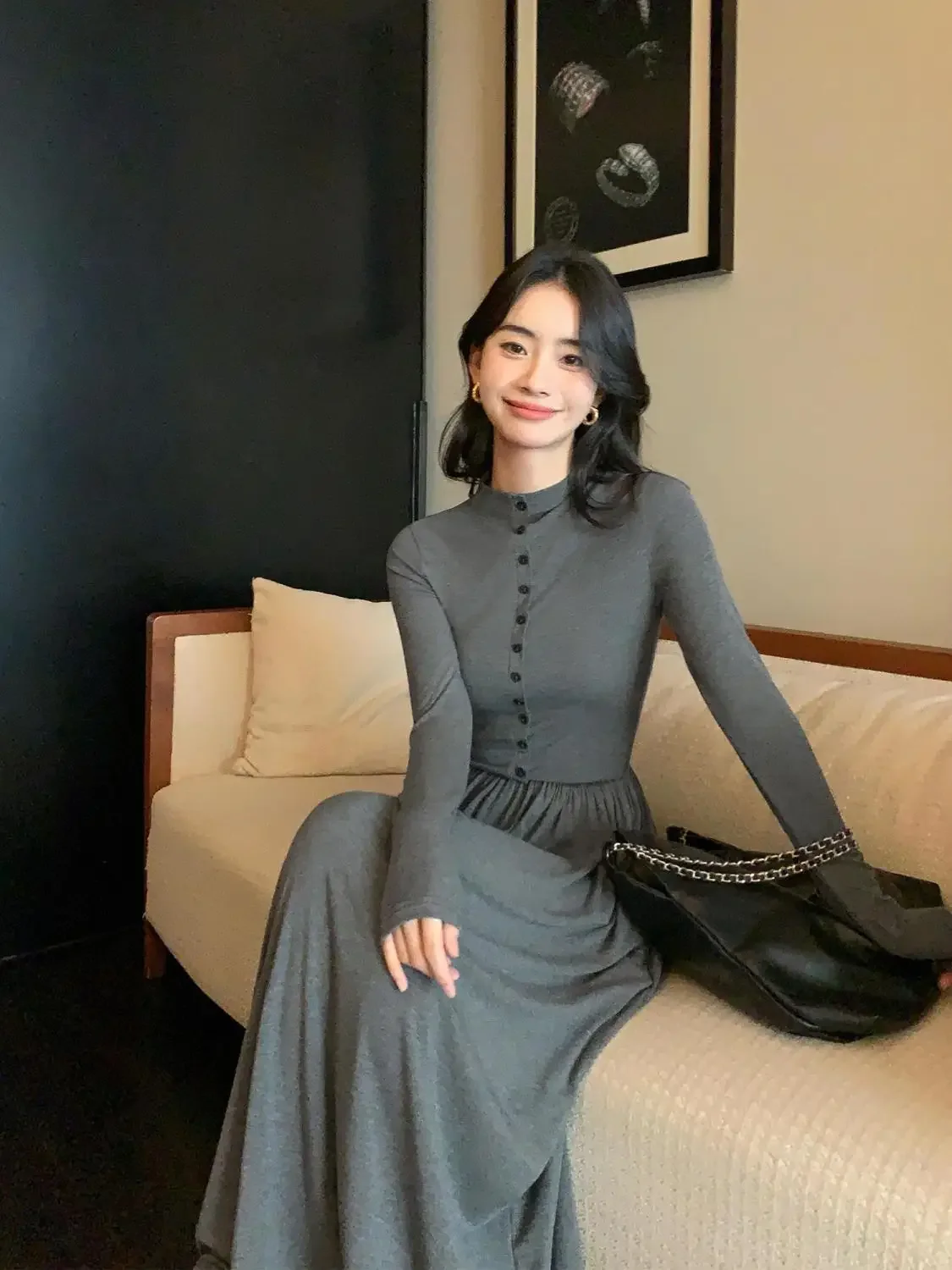 Long-sleeved Knit Dress Women Autumn Winter Korean Waist Slim Temperament  Bottoming Skirt 2026 Simple Long Dresses - AliExpress 200000345