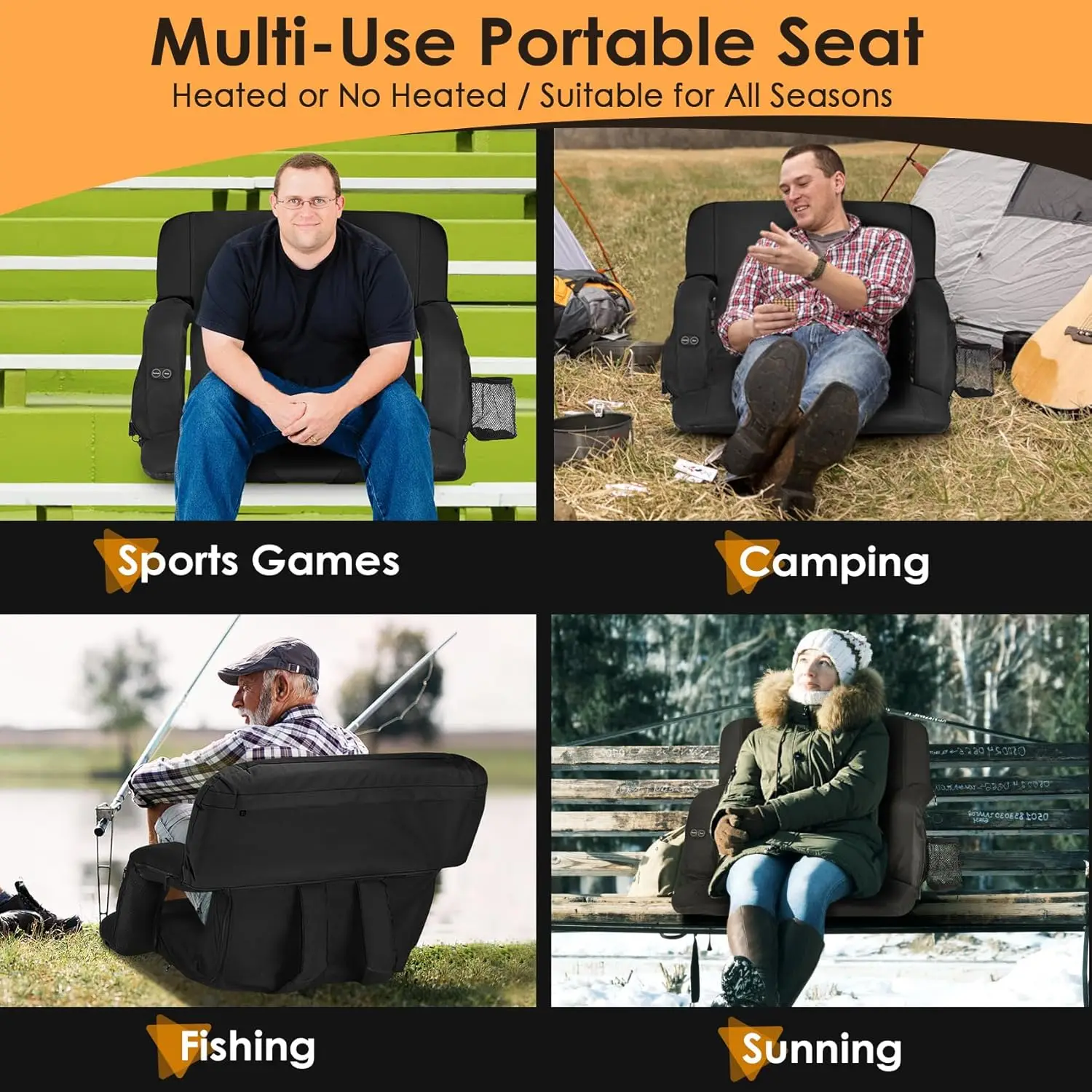 Compact stadium seat with backpack straps