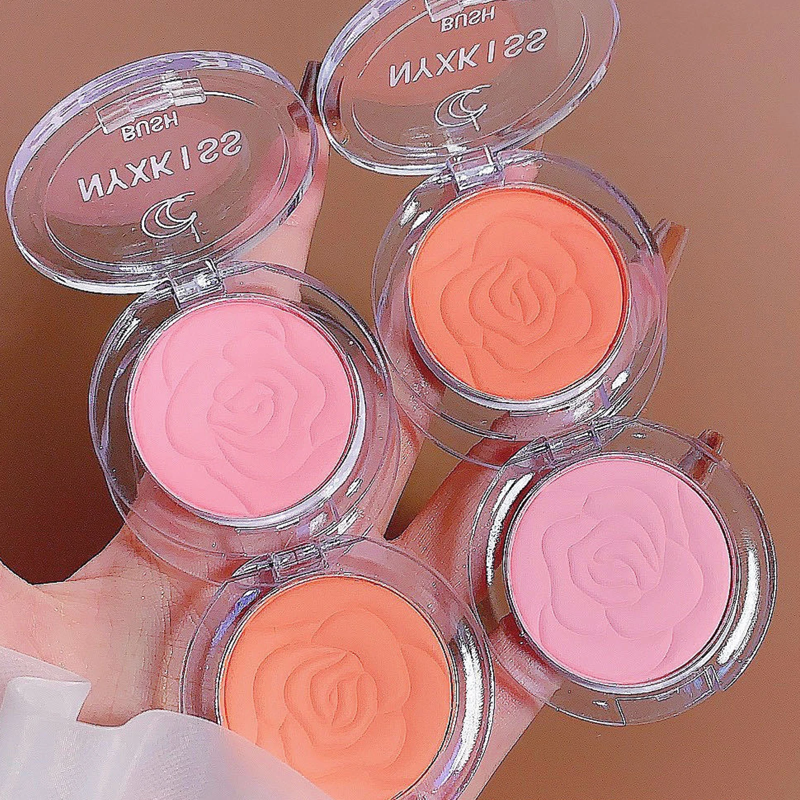 Blush Palette Embossed Petals Peach Pink Orange Tint Makeup Cheek Contour Rouge Cosmetics Long-lasting Face Brightens