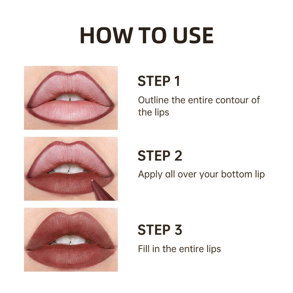 Tapered Gradient Lip Liner Matte Black Brown Velvet Lipstick Waterproof Non Sticky Contouring Tint Lipliner Crayon Lip Makeup 5
