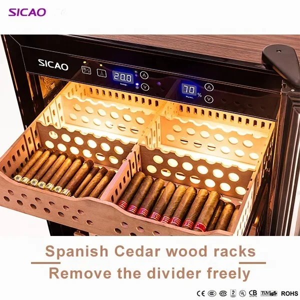Small Cigar Humidor Electric 191L Hold 800 Thermoelectric 16-22℃ Spanish Cedar Wood Luxury Mini Cigar Cooler Cabinet