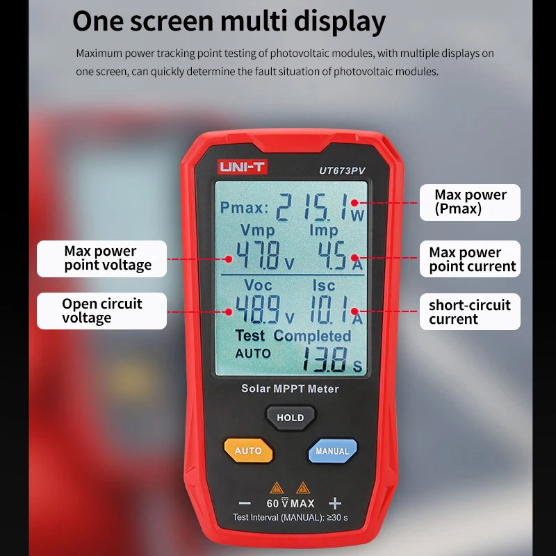 UNI-T UT673PV Solar MPPT Meter Maximum Power Tester Photovoltaic Panels Tracker Peak Open Circuit Voltage Pmax Lmp Voc Lsc Test 2