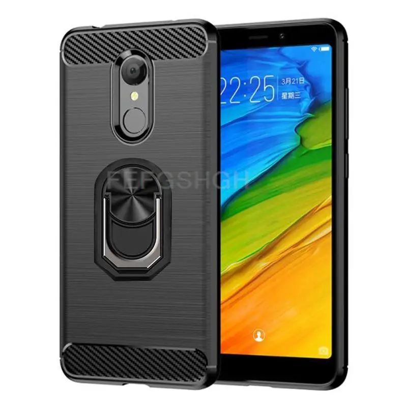 

Brushed Carbon Fiber phone case For Xiaomi Redmi 5 Plus Magnetic ring holder silicone back cover For Xiaomi Redmi 5