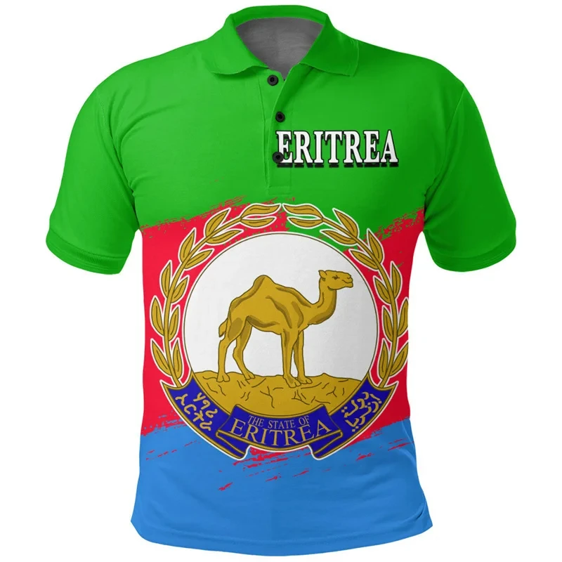 

Africa Eritrea National Emblem Flag 3D Print Mens Polo Shirt 2024 Summer New Casual Sportswear Short-sleeved Tees Tops Clothing