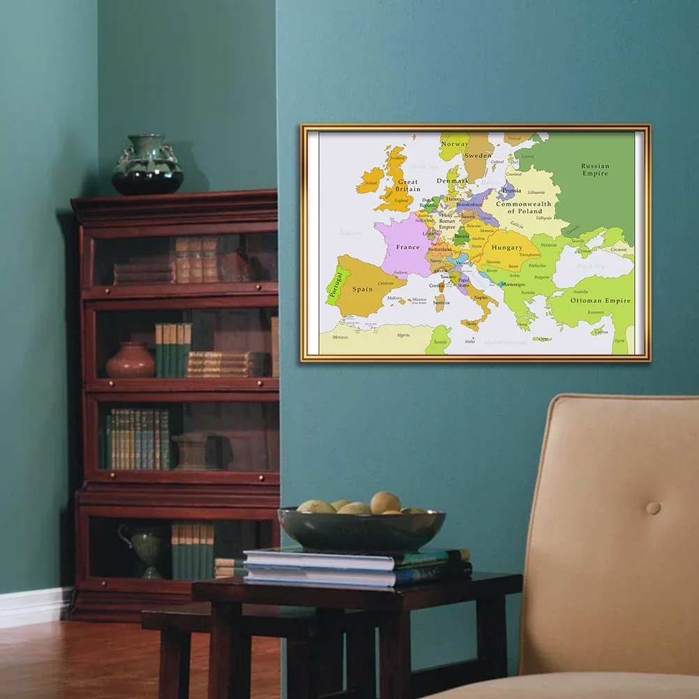 59*42cm The 1700-1850 Europe Map Retro Canvas Painting Wall Art Poster Travel School Supplies Classroom Home Decoration