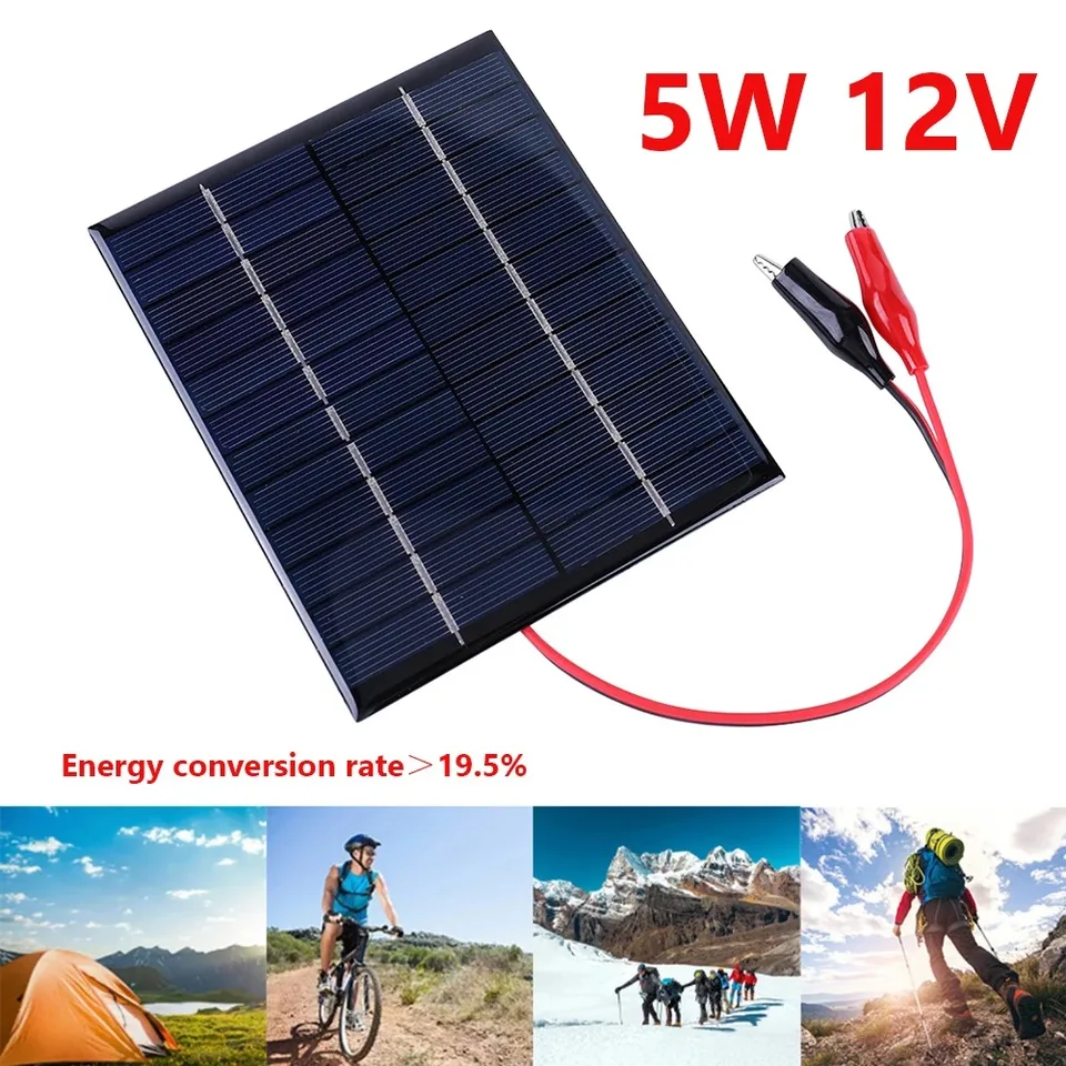 Panel solar, 1.5 W 12 V polisilicio mini sistema de batería con salida de  alta eficiencia, placa de célula solar portátil DIY para camping RV