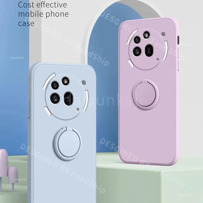 Liquid Silicone Phone Case with Holder Bracket and Screen Film - Protective Soft Cover