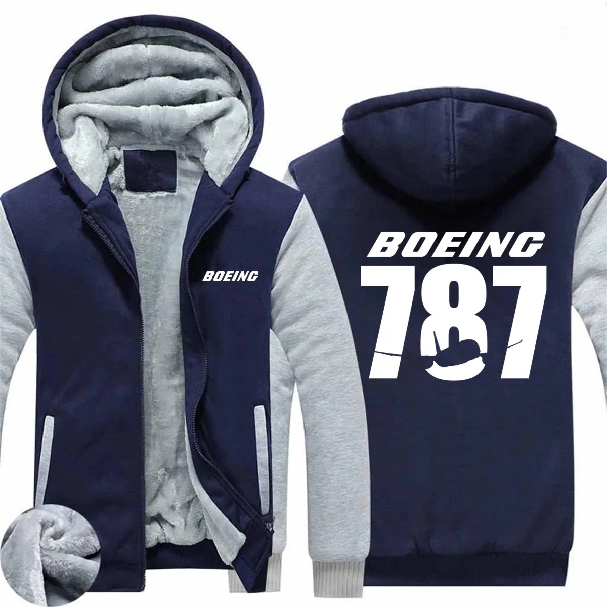 

2023 Autumn Winter Thick Boeing 787 Man Hooded Hoodies Sweatshirts Wool Fleece Warm Zipper Men Coat Jacket Streetwear