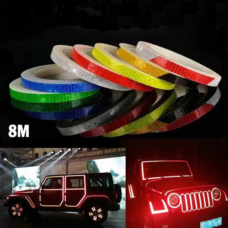 8m Bike Wheels Reflective Stickers Cycling Fluorescent Reflect Strip Adhesive Tape for MTB Bicycle Warning Safety Decor Sticker
