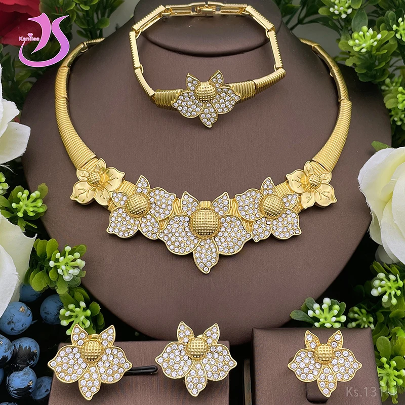 Jewelry Sets For Women 18k Gold Plated Dubai Jewelry Flowers Necklace