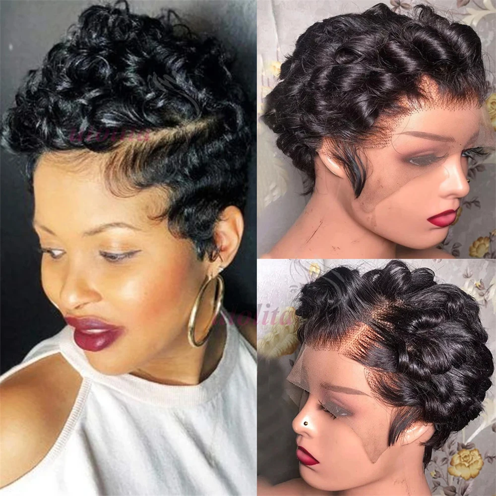 Pixie Curly Human Hair Wig 13x4 Lace Frontal Short Bob Wig Pixie Cut Wigs for Black Women