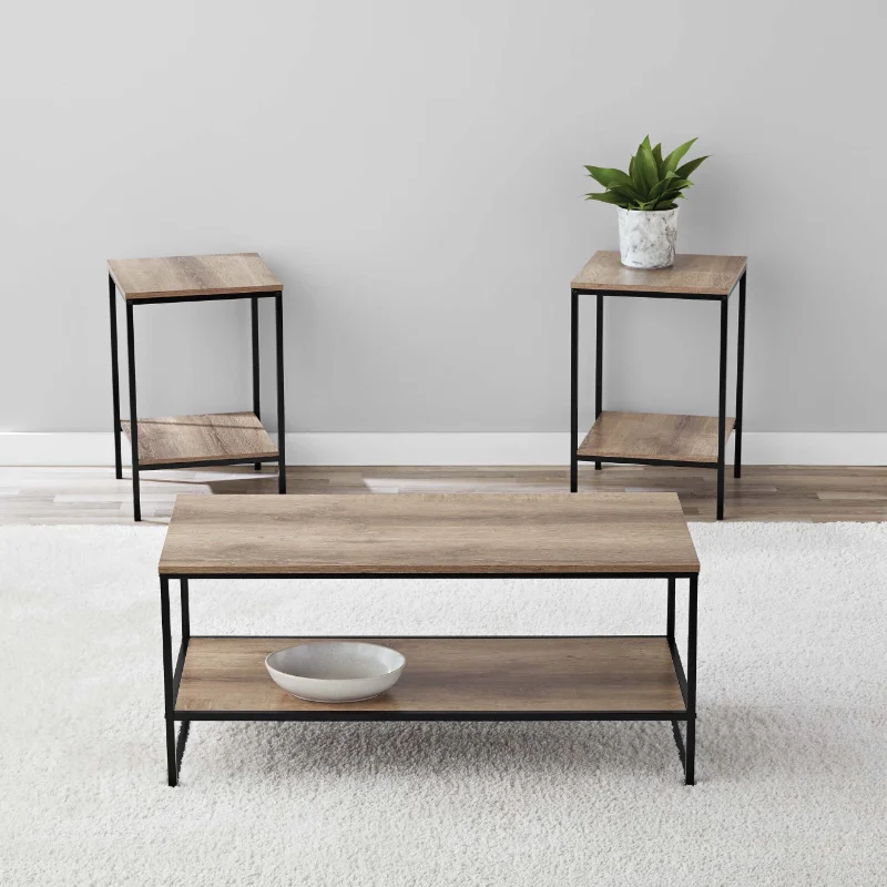 

3-Piece Coffee and End Table Set, Rustic Brown
