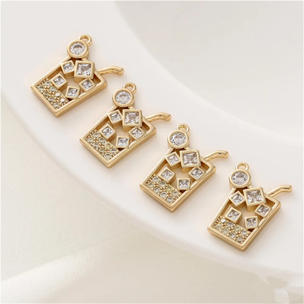 14K gold with zirconia plus straw ice cube drink cup pendant diy accessories handmade bracelet necklace pendant 5 10 pcs cube base memo clips holder with alligator clip clasp for displaying number cards photo memo clip wood holder stand