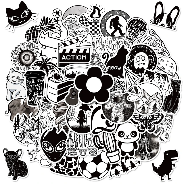 Stickers Black White Packs  Black White Stickers Graffiti - 50 Pcs Black  White - Aliexpress