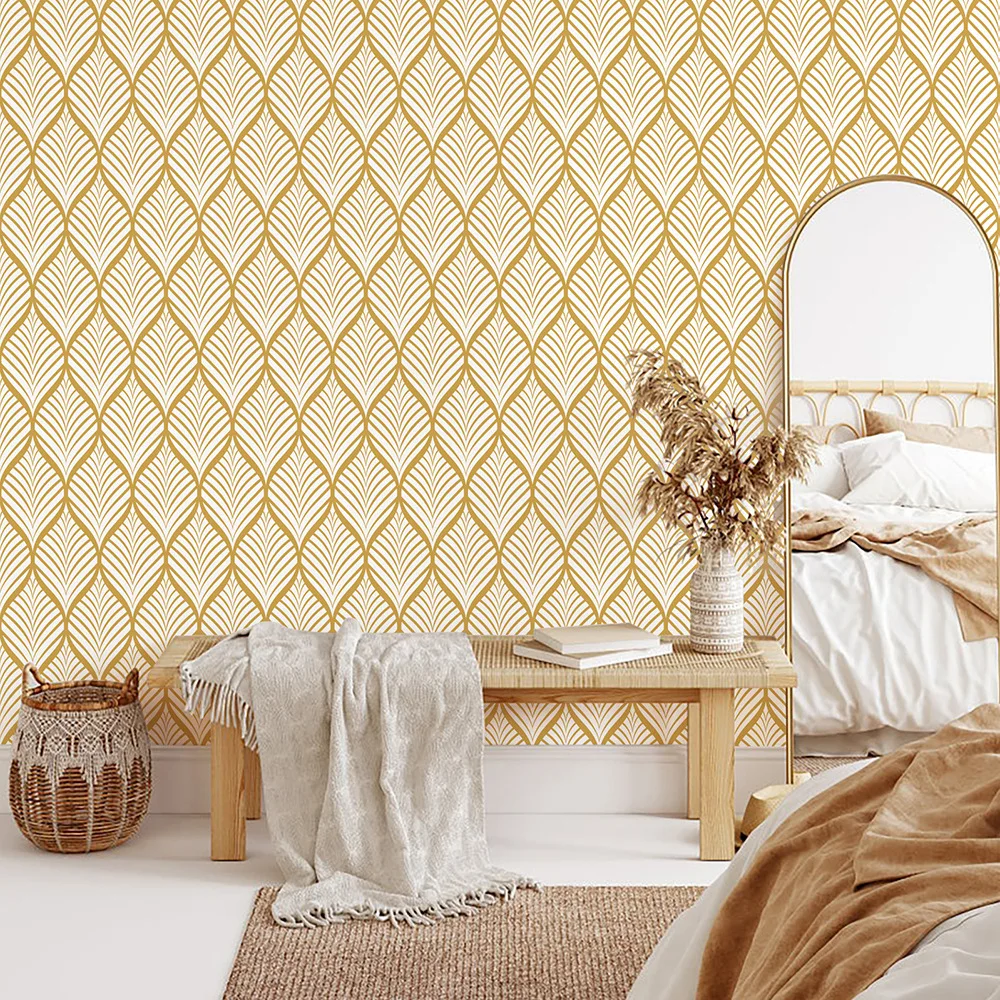 Geometric Golden Leaf Wallpaper Peel and Stick Wallpaper Boho Contact Paper Self Adhesive Wallpaper For Bathroom Home Decoration 6