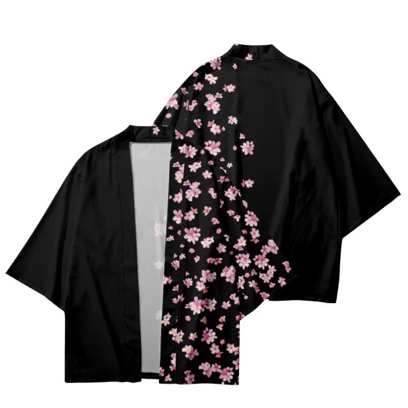 Large Size 5XL 6XL Japanese Kimono Cardigan Flowers Print Men Women Shirt Tradition Yukata Haori Obi Cosplay Costume