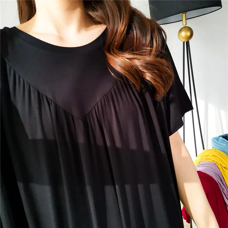 Net Rot Neue Modale Nacht Kleid frauen Frühling Sommer Nachthemden Elastische Lose Nachtwäsche Hause Kleidung Casual Damen Sleep – Detail 31