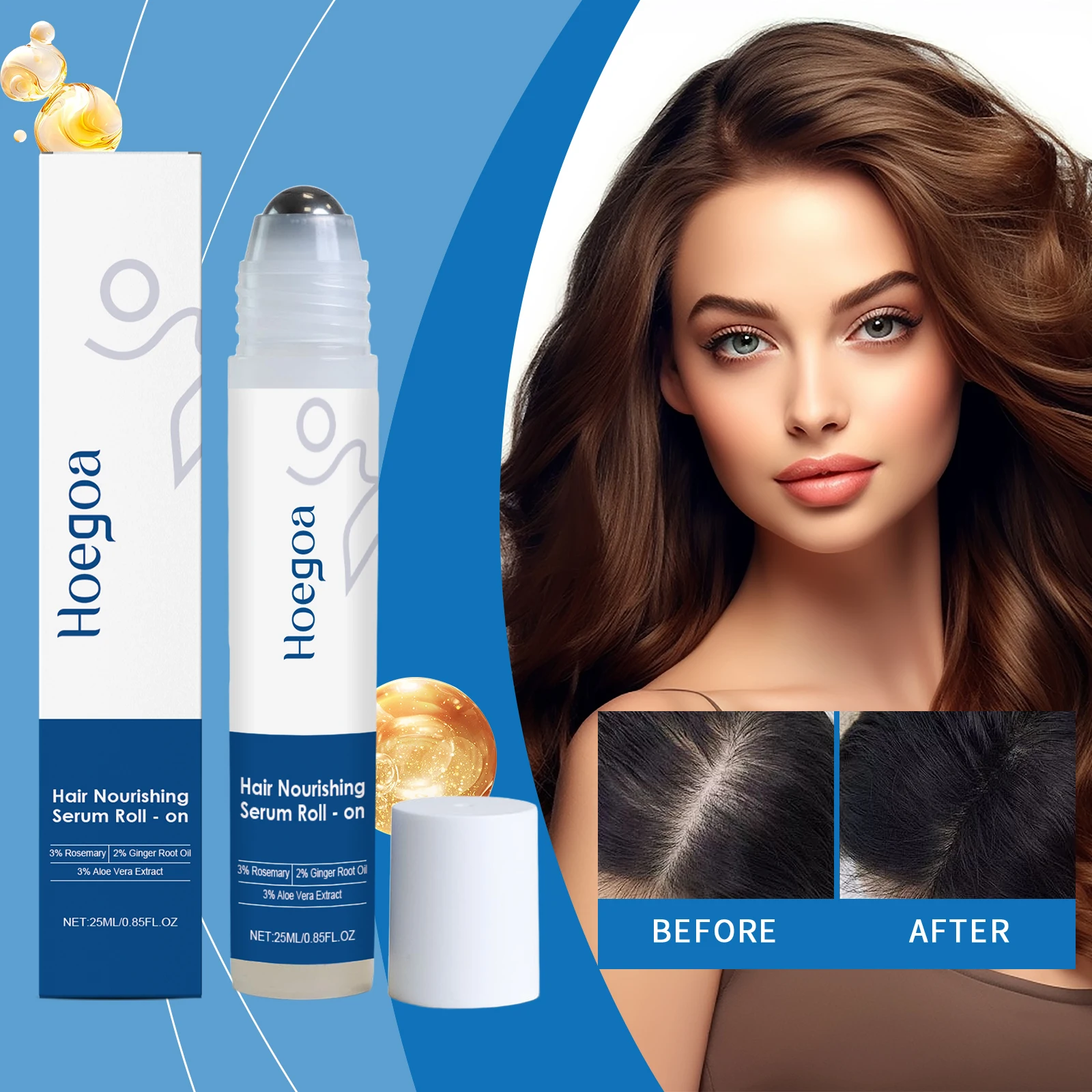 Óleo Capilar de Gengibre para Crescimento, Nutrição e Fortalecimento das Raízes, Tratamento do Couro Cabeludo, Sérum Anti-Queda de Cabelo, Essência Hidratante para os Cabelos, Roller_voghion.com