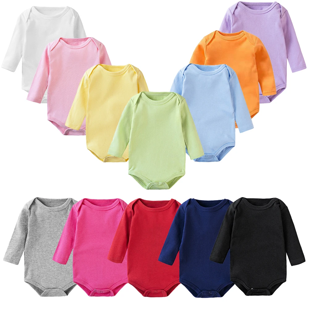 Body per Neonati Maschio e Femmina a Maniche Lunghe, Tinta Unita Bianco Rosa Nero Blu Viola Arancione, Abbigliamento per Neonati in Morbido Cotone, Pigiama Tutina