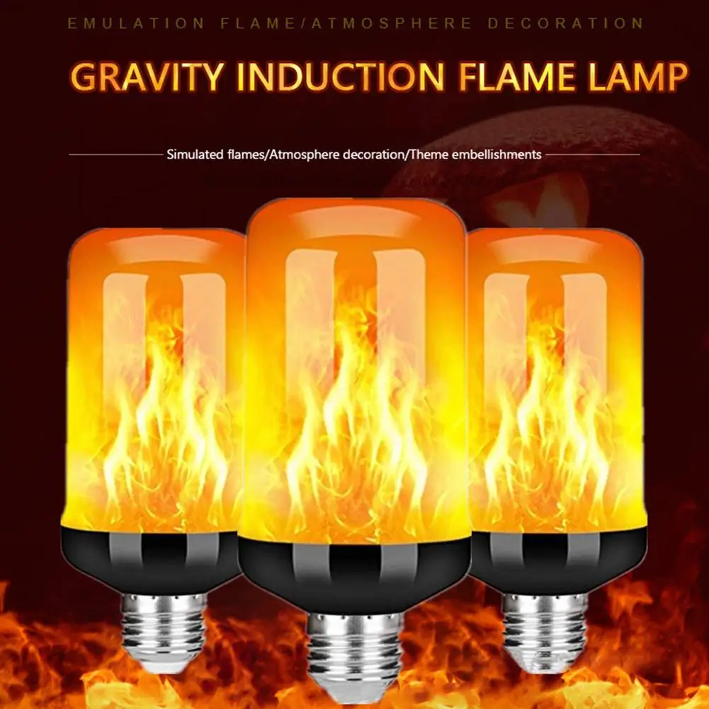 LED Flame Effect Light Bulb 4 Modes E27 Base Fire Light Bulb With Gravity Sensor For Halloween Christmas Party Decoration diecast 1 24 fire truck spray telescopic ladder toy sound light pull back car toy model collection scene decoration boy toy
