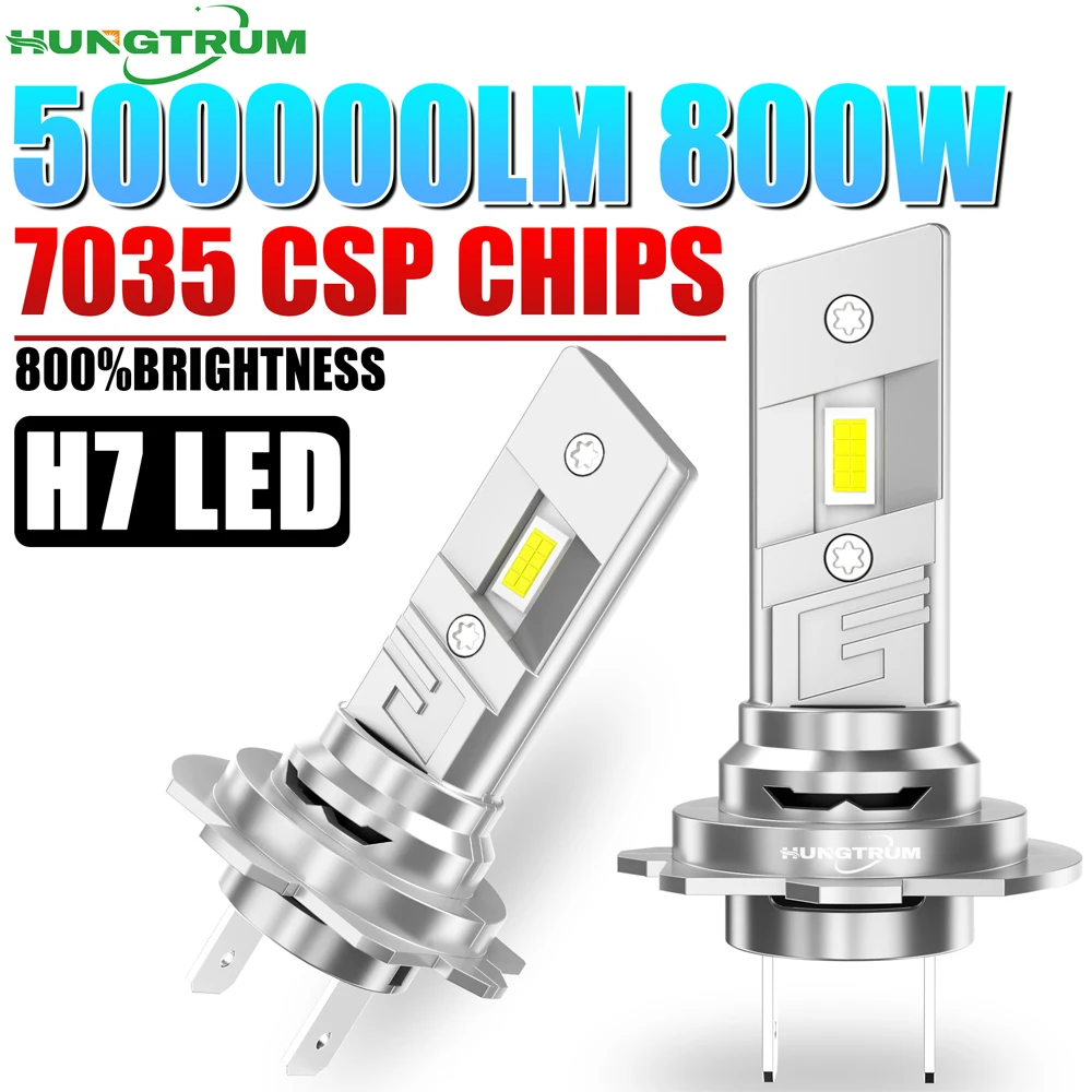 업그레이드된 H7 LED 헤드라이트 7035 CSP 칩 500000LM 팬 터보 H7 자동차 전구 무선 플러그 앤 플레이 6000K 안개등 12V