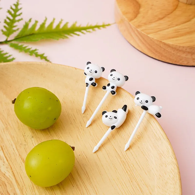 8pcs/set Mini Cartoon Panda Fruit Fork Kids Snack Dessert Decoration Forks Lunches Party Decorations Plastic Animal Shape Stick fruit fork