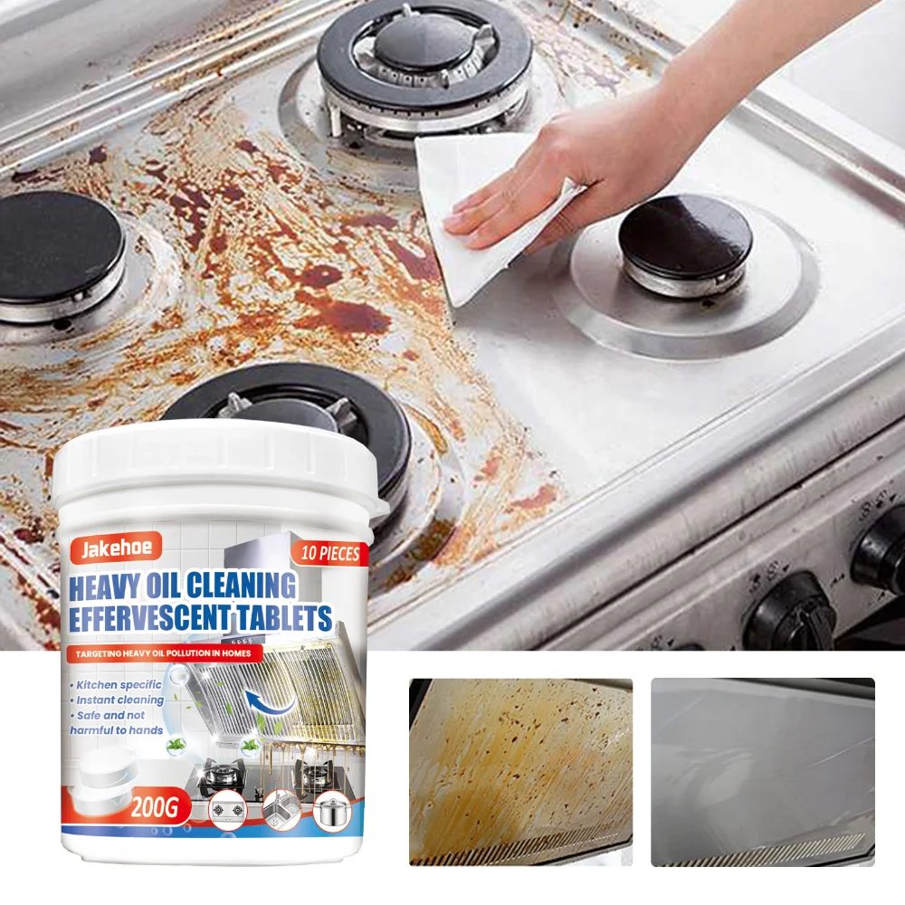 Eco-friendly Kitchen Oil Cleaning Tablets 10 Tablets Hood Stove Kitchenware Heavy Oil Dirt Stain Cleaner Household Cleaning