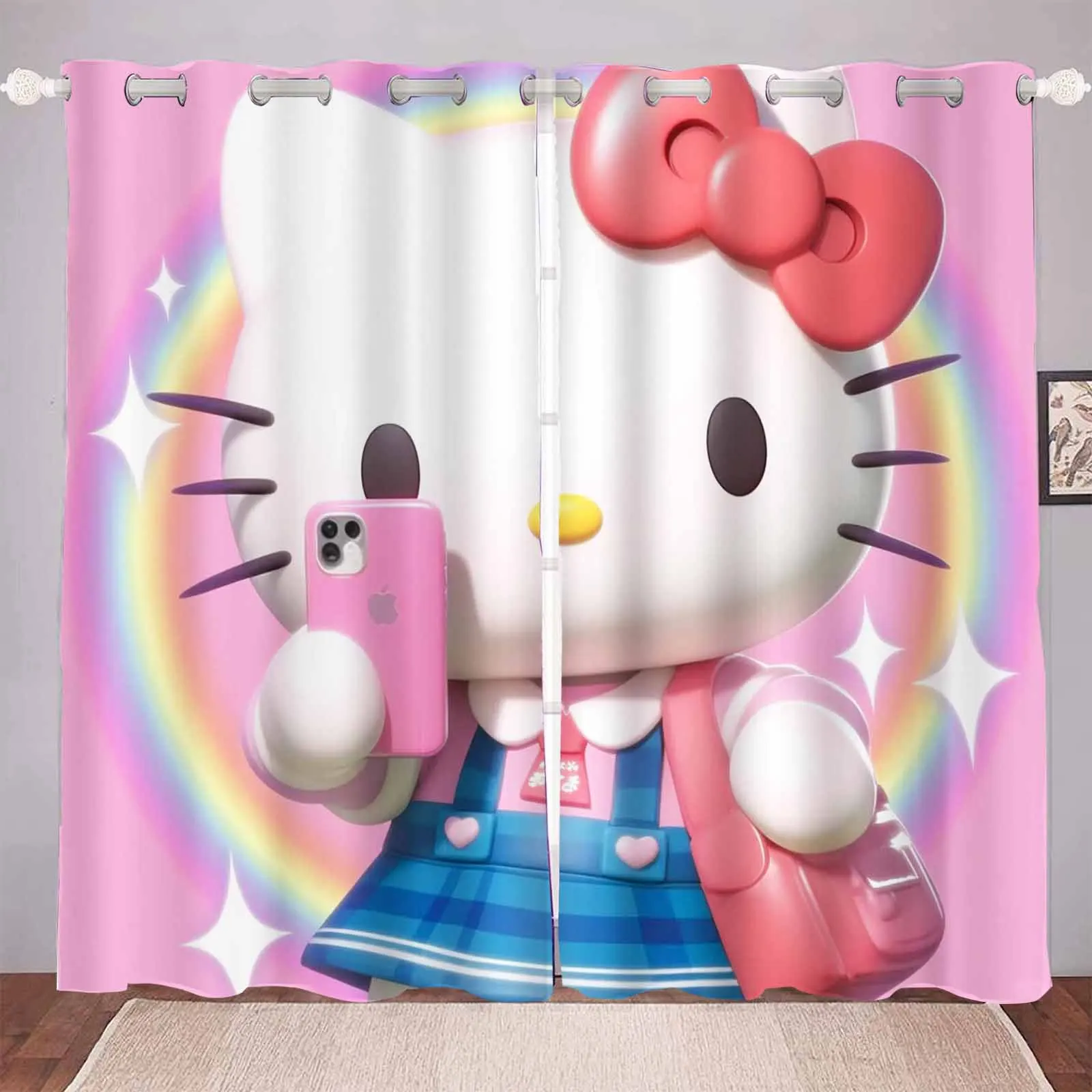 

MINISO Sanrio Hello Kitty Pink Living room blackout cartoon curtains, animated curtains, customisable home nursery, window trea