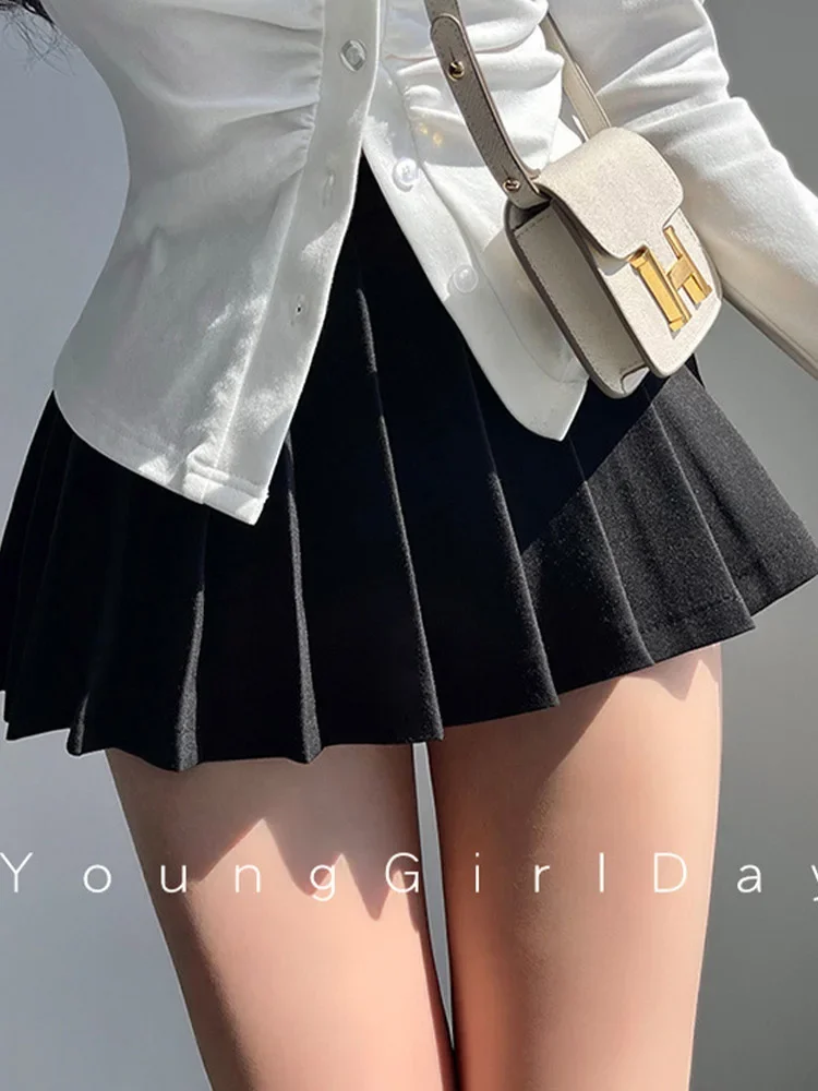 2024 New Pleated Skirt with Shorts Women Sexy High Waist White Black A-line Korean Gyaru Mini Tennis Skirt School Girl Summer